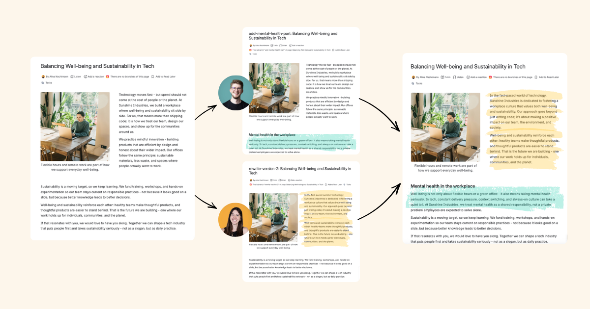 Page Branching merge conflict resolution in Confluence Cloud