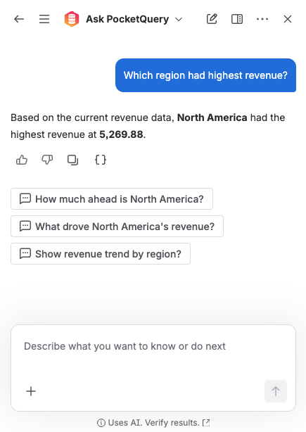 Ask PocketQuery Rovo agent answering a business question in chat