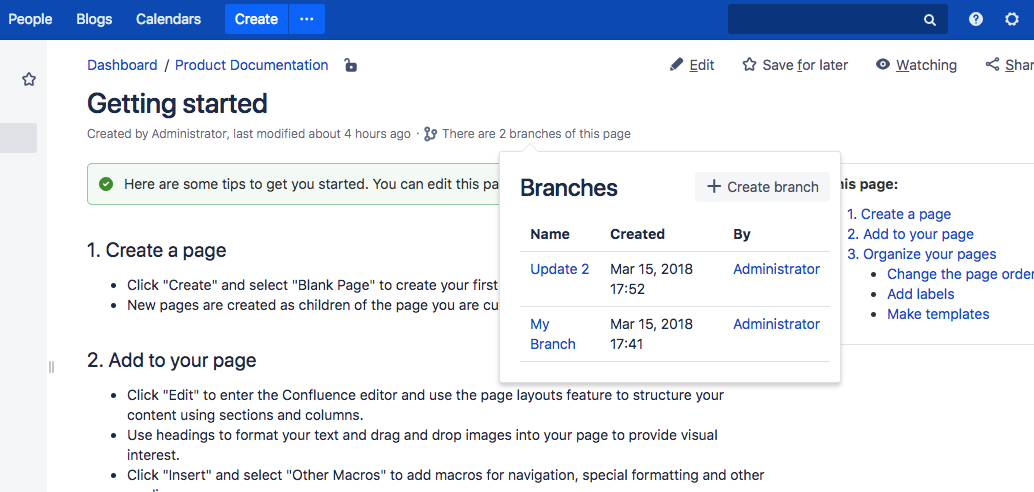 Branches dialog