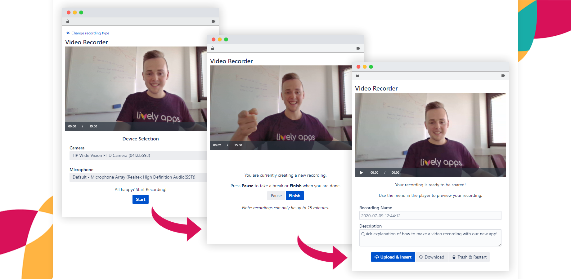 Recording a video with the Lively Recorder popup