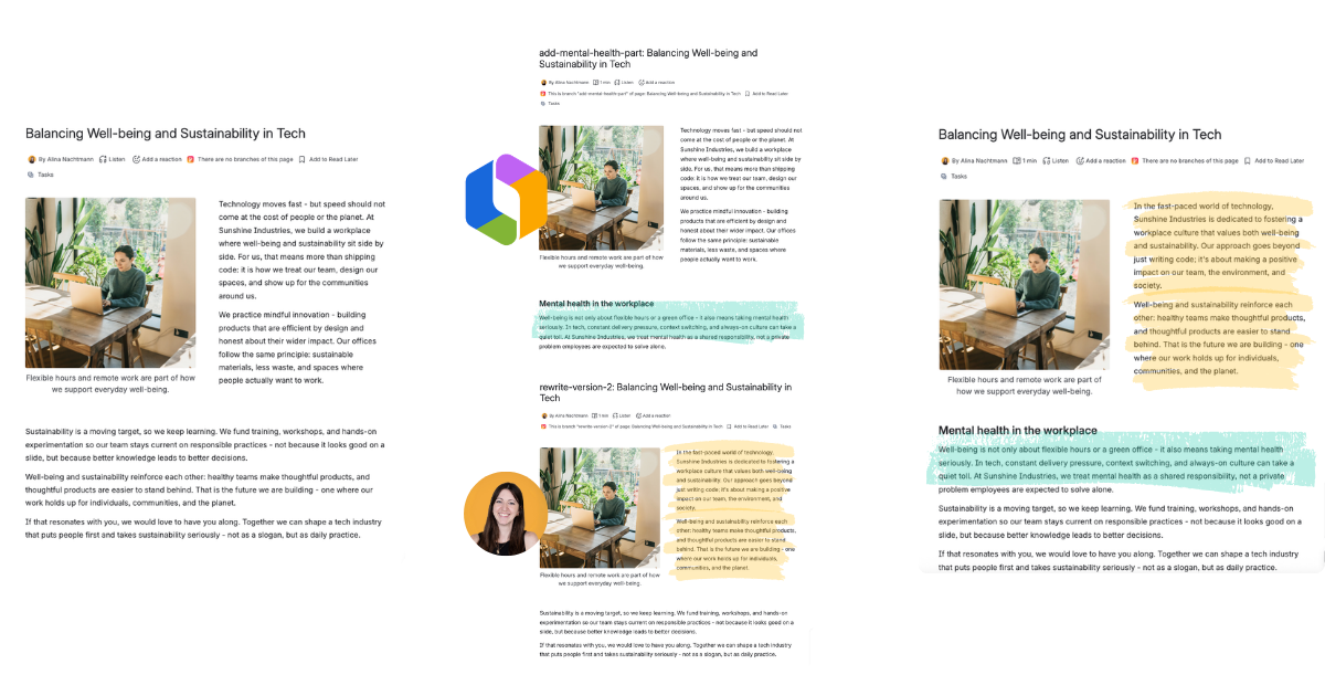 Rovo and team members editing Page Branching branches in parallel