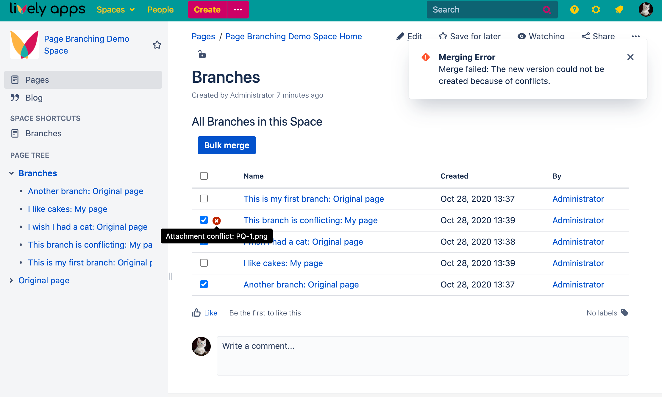 Page branching conflict