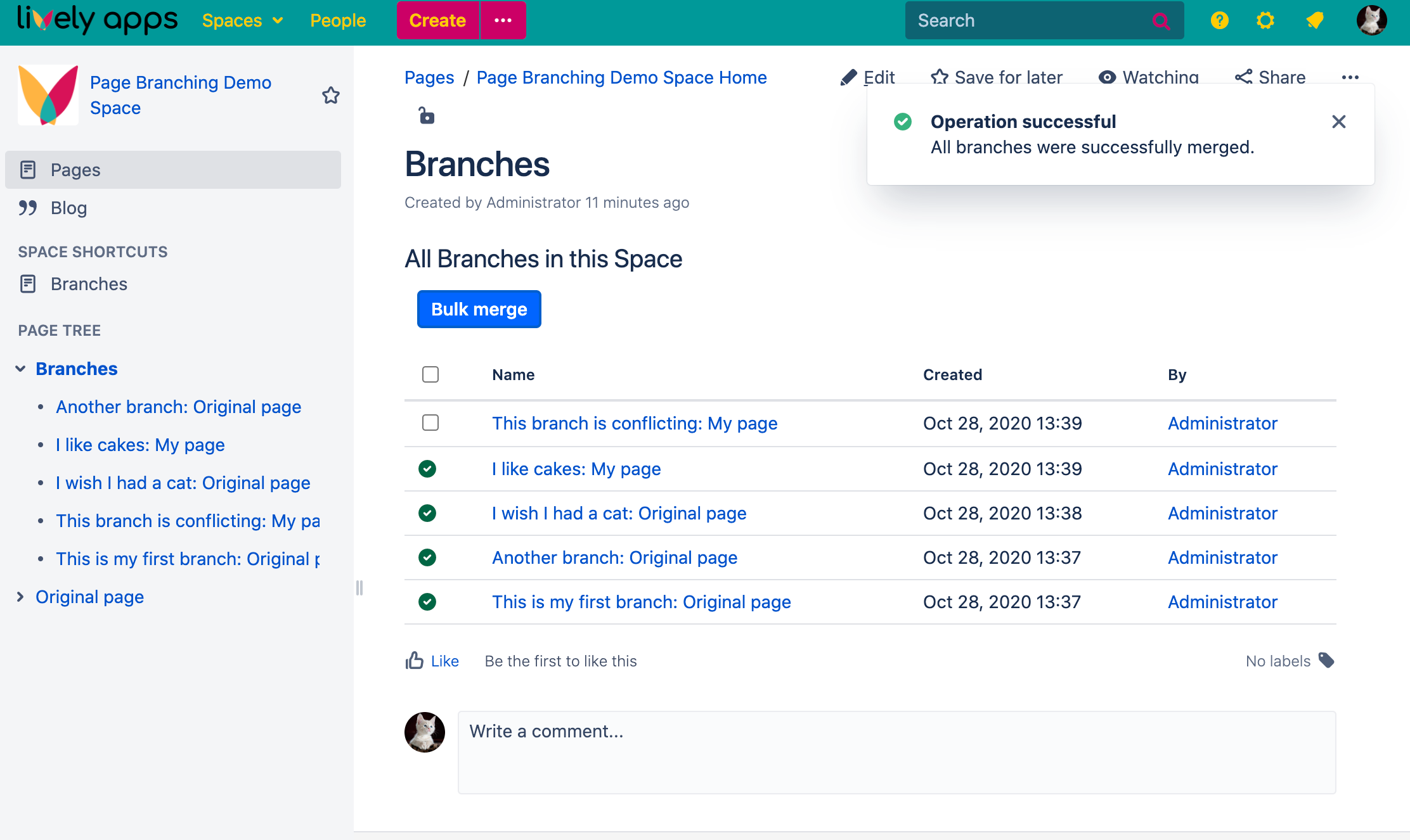 Page branching success