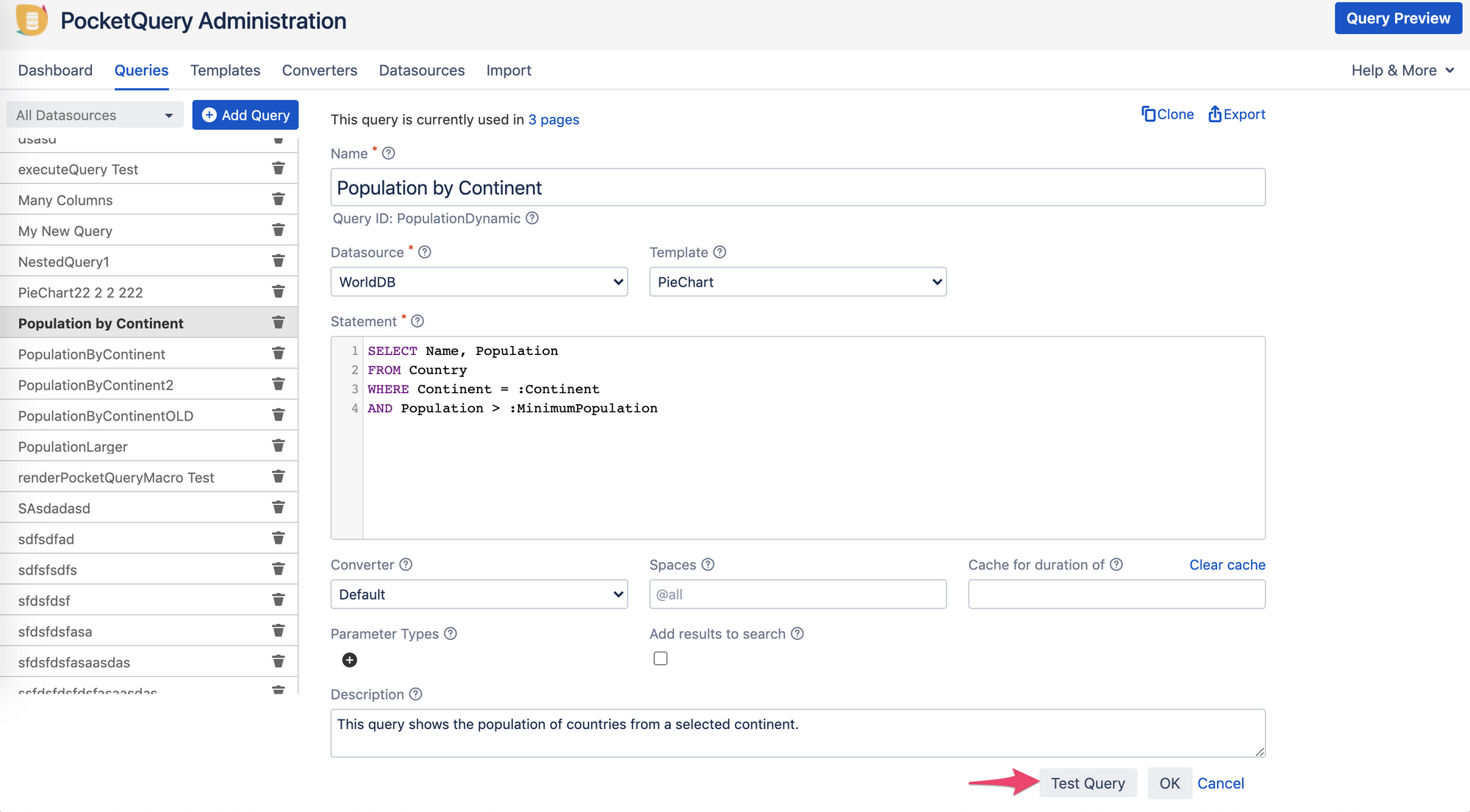 PocketQuery Admin Query Form