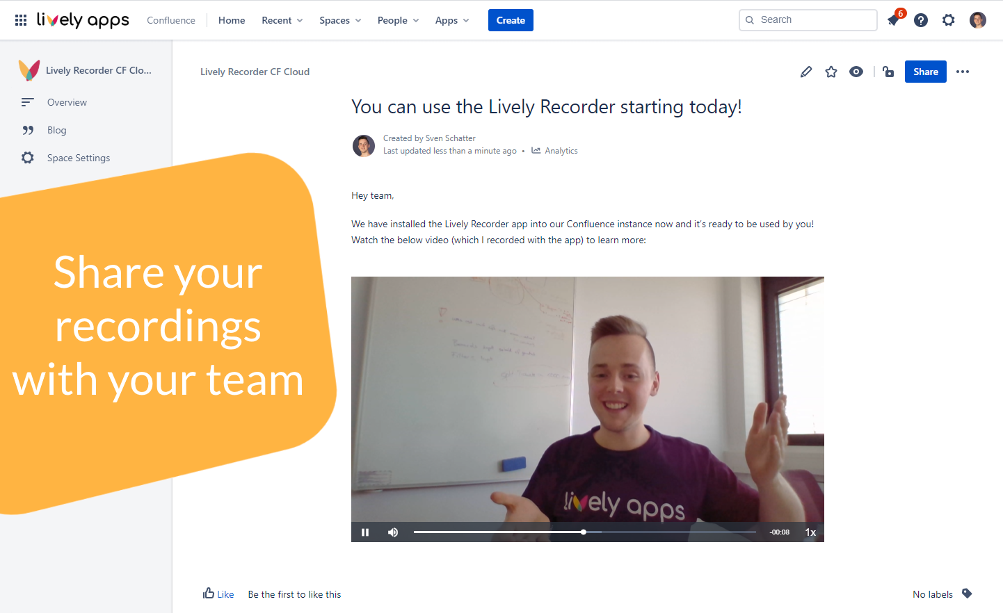 Share recordings in Confluence pages